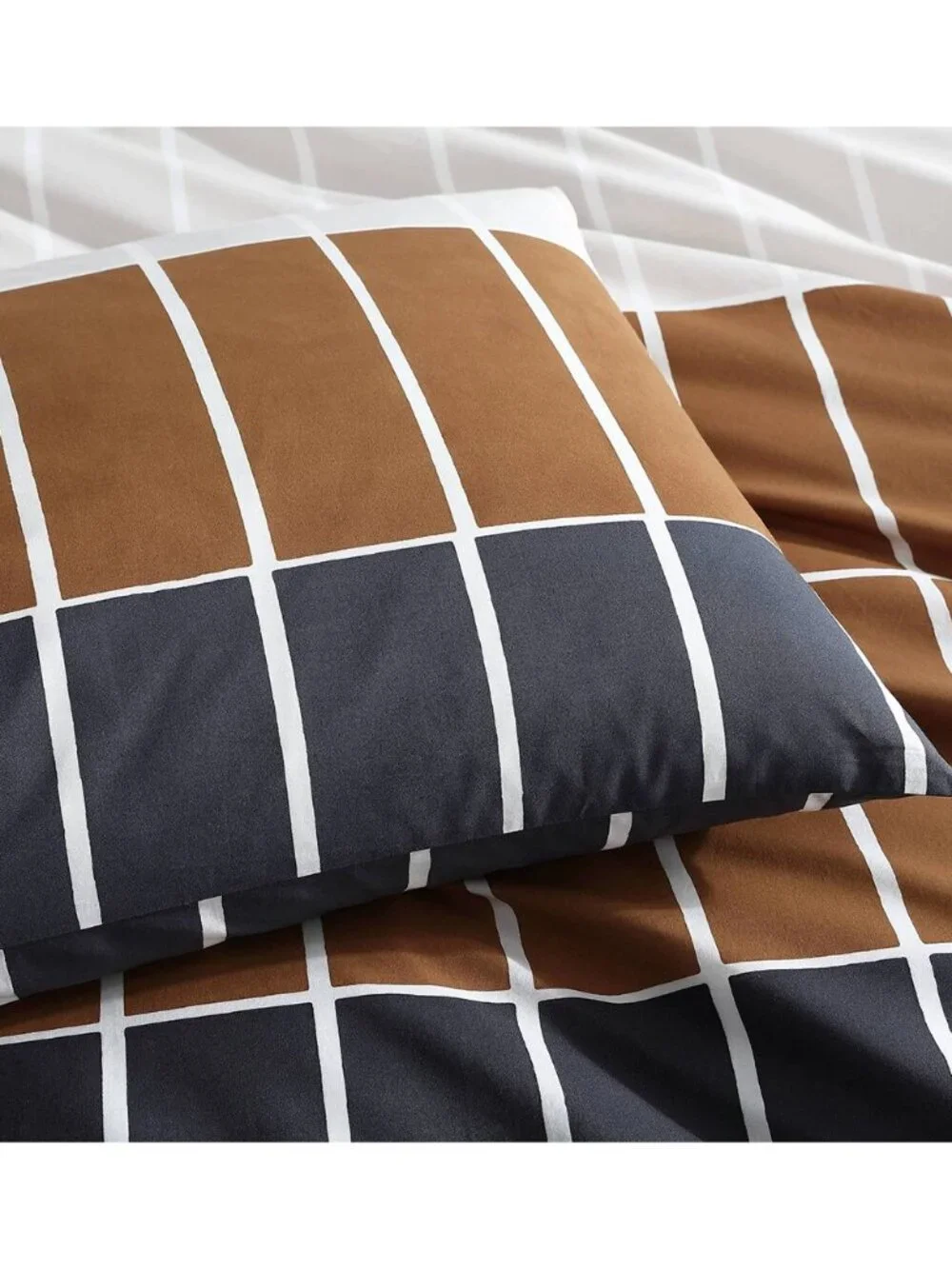 Marimekko Tiiliskivi Raita Brown/Navy KING 3 PCS Duvet Cover/Sham Set. $467
